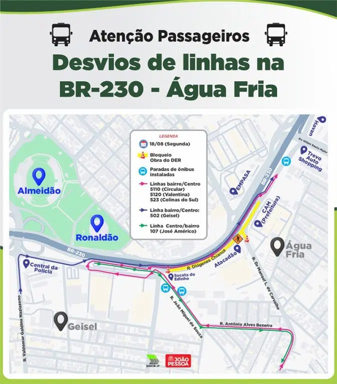 desvios de linhas de onibus em joao pessoa