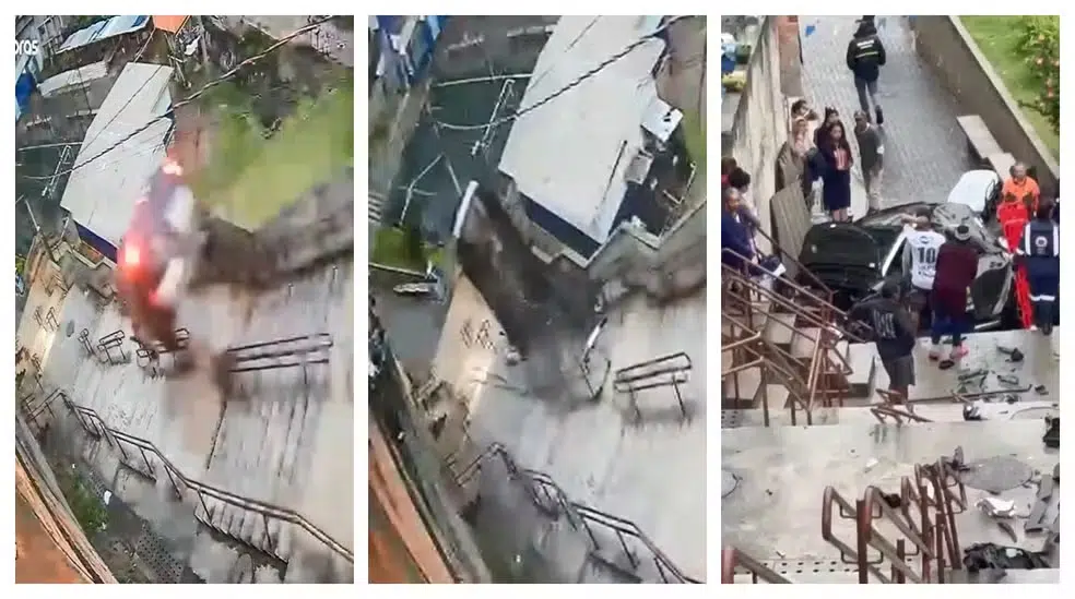 carro voa sobre escadaria em sp