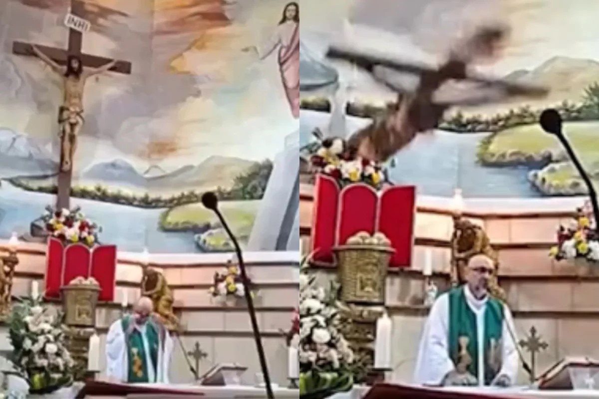 Padre morre ao ser atingido por cruz em missa transmitida ao vivo